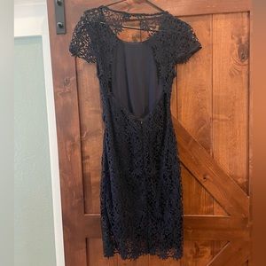 Navy blue lace dress with open back